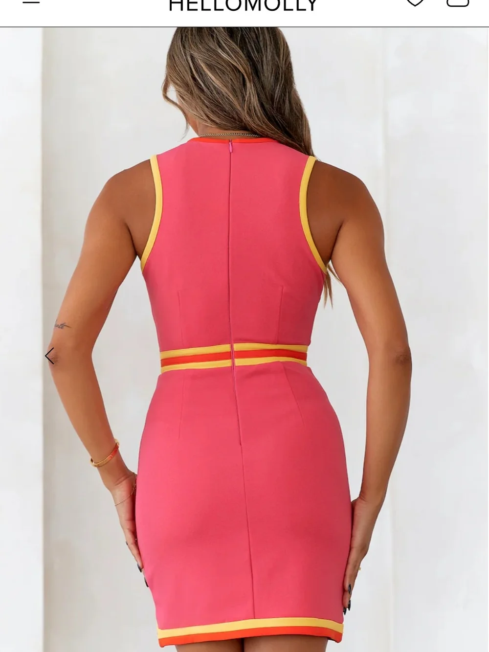 NWT Hello Molly Pink Mini Dress with Yellow Trim and Keyhole - Picture 3 of 3
